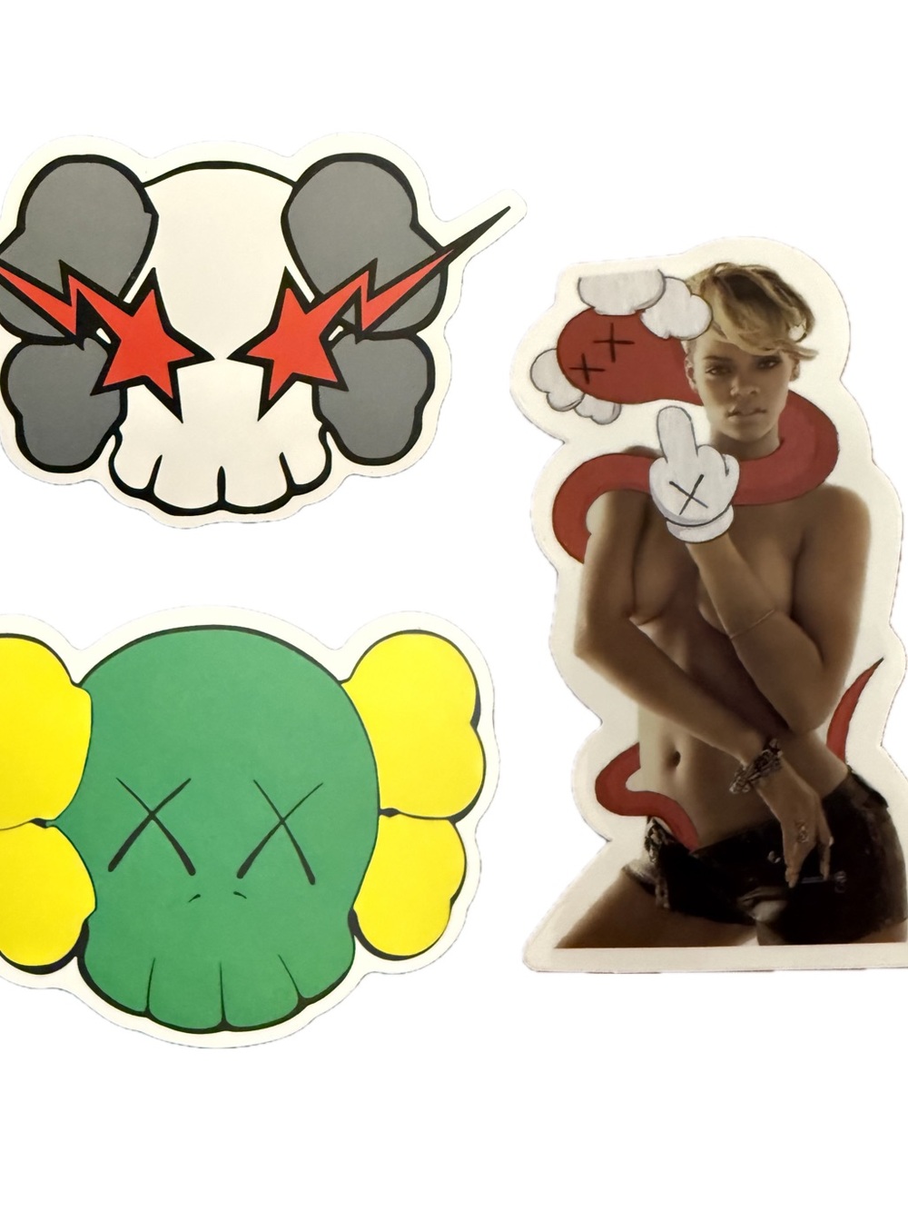 KAWS Style Art Sticker Lot of 3 Rihanna Skull X Eyes Street Art Decals